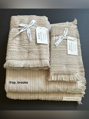 🎁6PC BIANCA Bath Towel Set - Taupe Cotton Boucle Textured Pattern